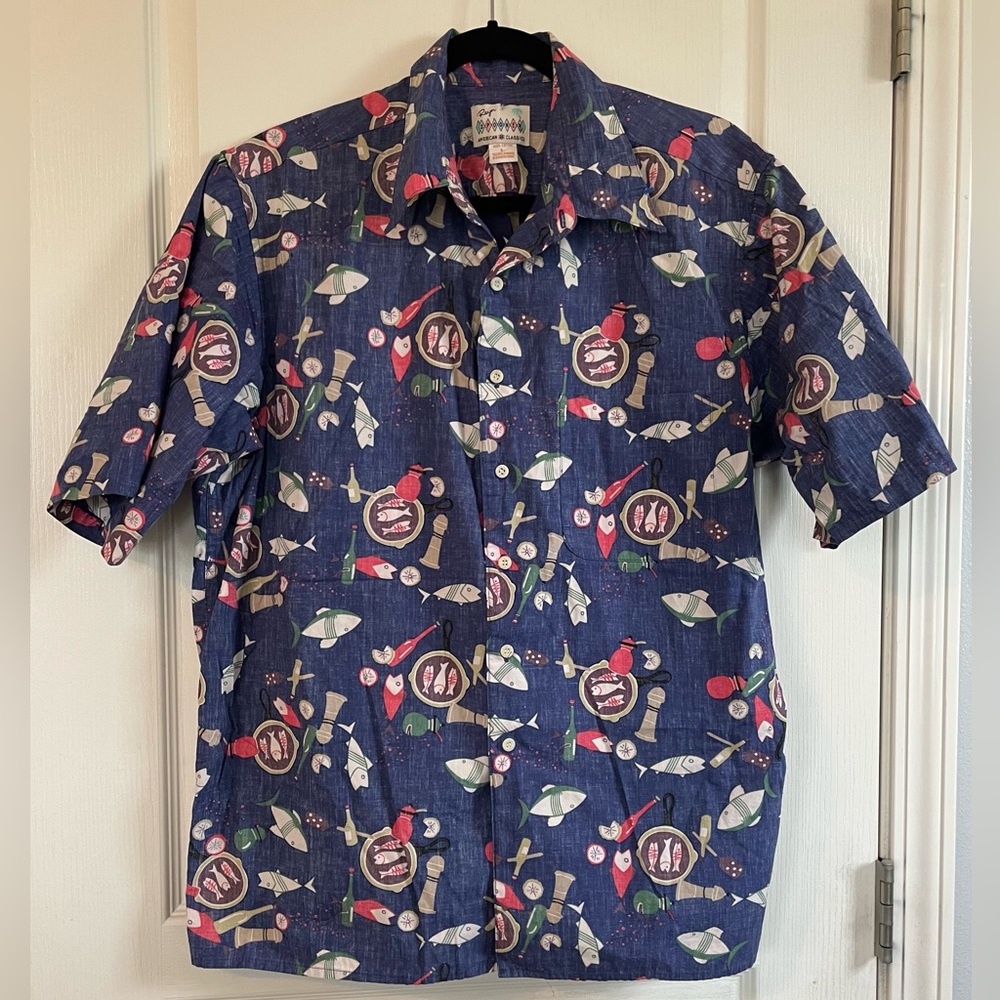 Reyn Spooner Vintage Hawaiian Shirt size Large Fish Dinner